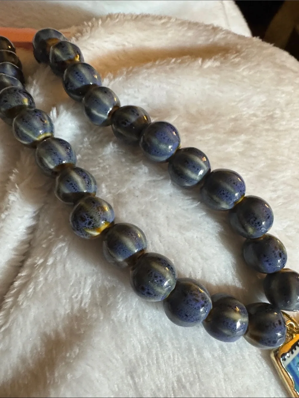 Blue Beaded Necklace with Cherry Pendant - Unbranded